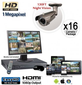 Megapixel Outdoor Camera System, 16 Bullet Cameras 130ft Night Vision