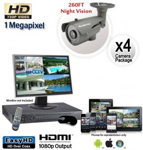 4 Camera HD System, Night Vision Security Cameras 260ft