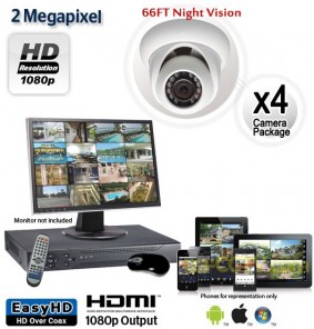 4 Camera 2 MP 1080p Dome Camera System