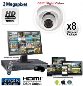 8 Camera 2 MP 1080p Dome Camera System