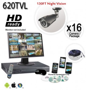 16 Security Camera System with 620TVL 130ft Night Vision Cameras