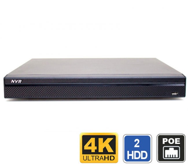 4K 16 Channel NVR with PoE, 2 HDD