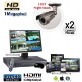 Megapixel Outdoor Camera System, 2 Bullet Cameras 130ft Night Vision