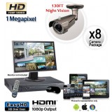 Megapixel Outdoor Camera System, 8 Bullet Cameras 130ft Night Vision