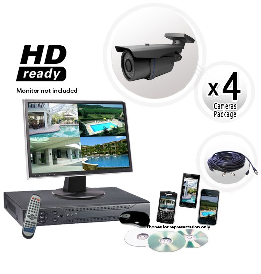 4 Camera System with 200ft Night Vision 600TVL Cameras H264 DVR